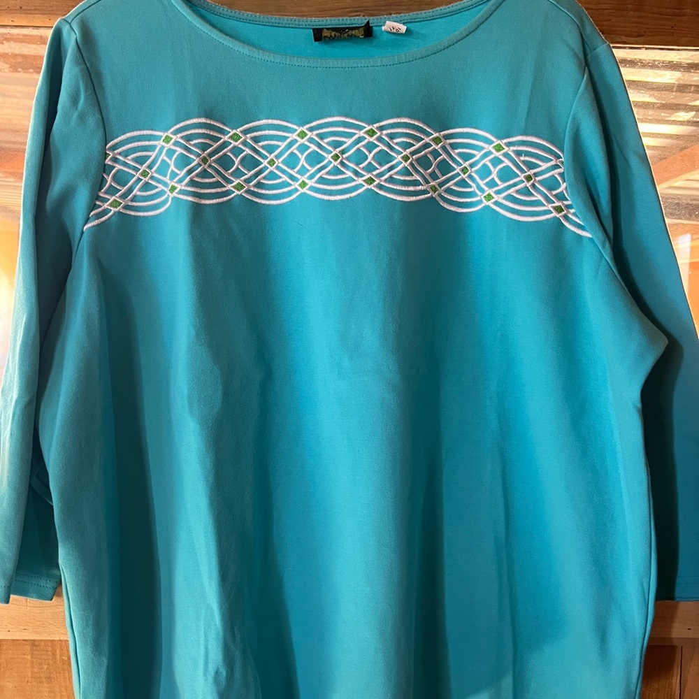 Bob Mackie Blue Jersey T-Shirt With 3/4 Sleeves